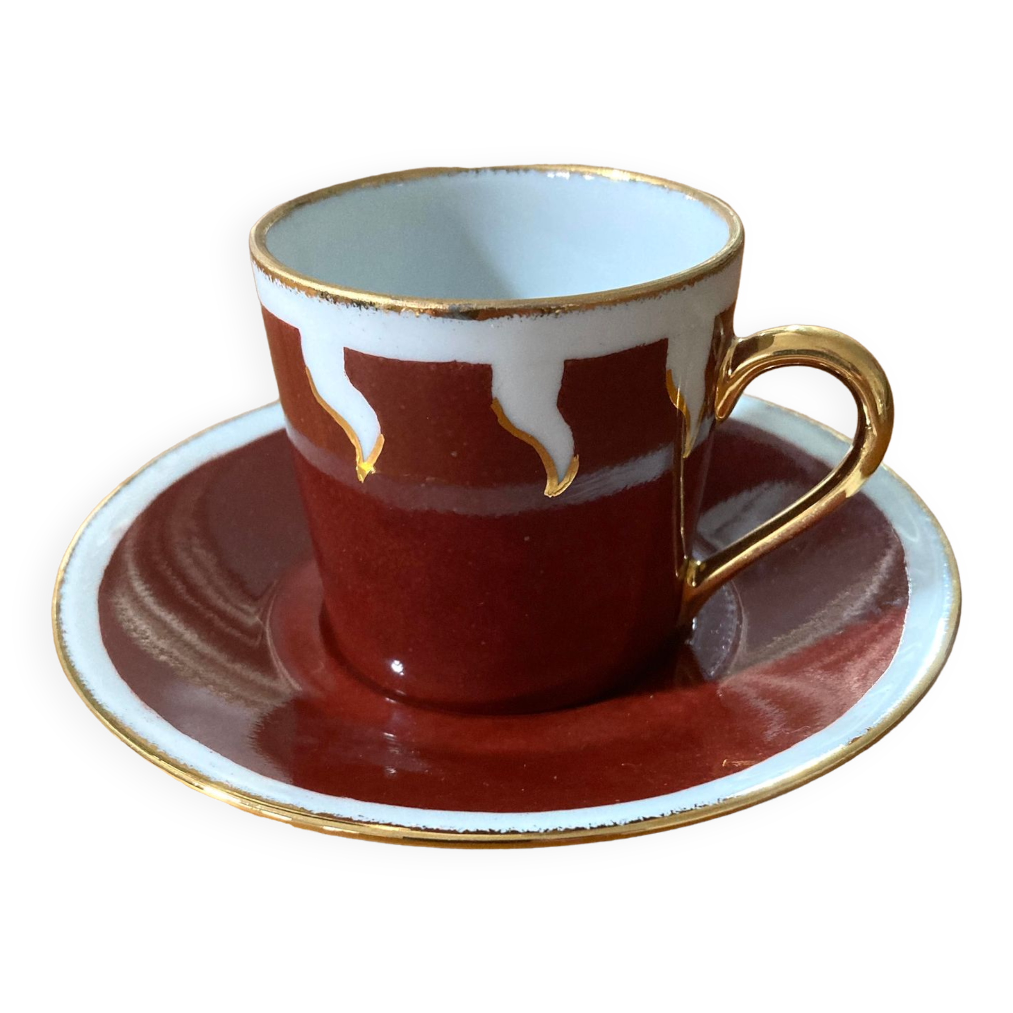 Hand-painted Limoges porcelain cup and saucer signed R. Blier