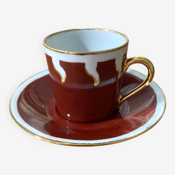 Tasse et sous-tasse porcelaine Limoges peint main signées R. Blier