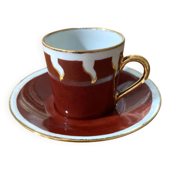 Tasse et sous-tasse porcelaine Limoges peint main signées R. Blier