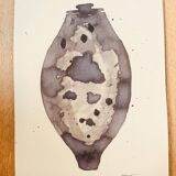 Signed watercolour and ink painting Vase Wabi Sabi Essaouira