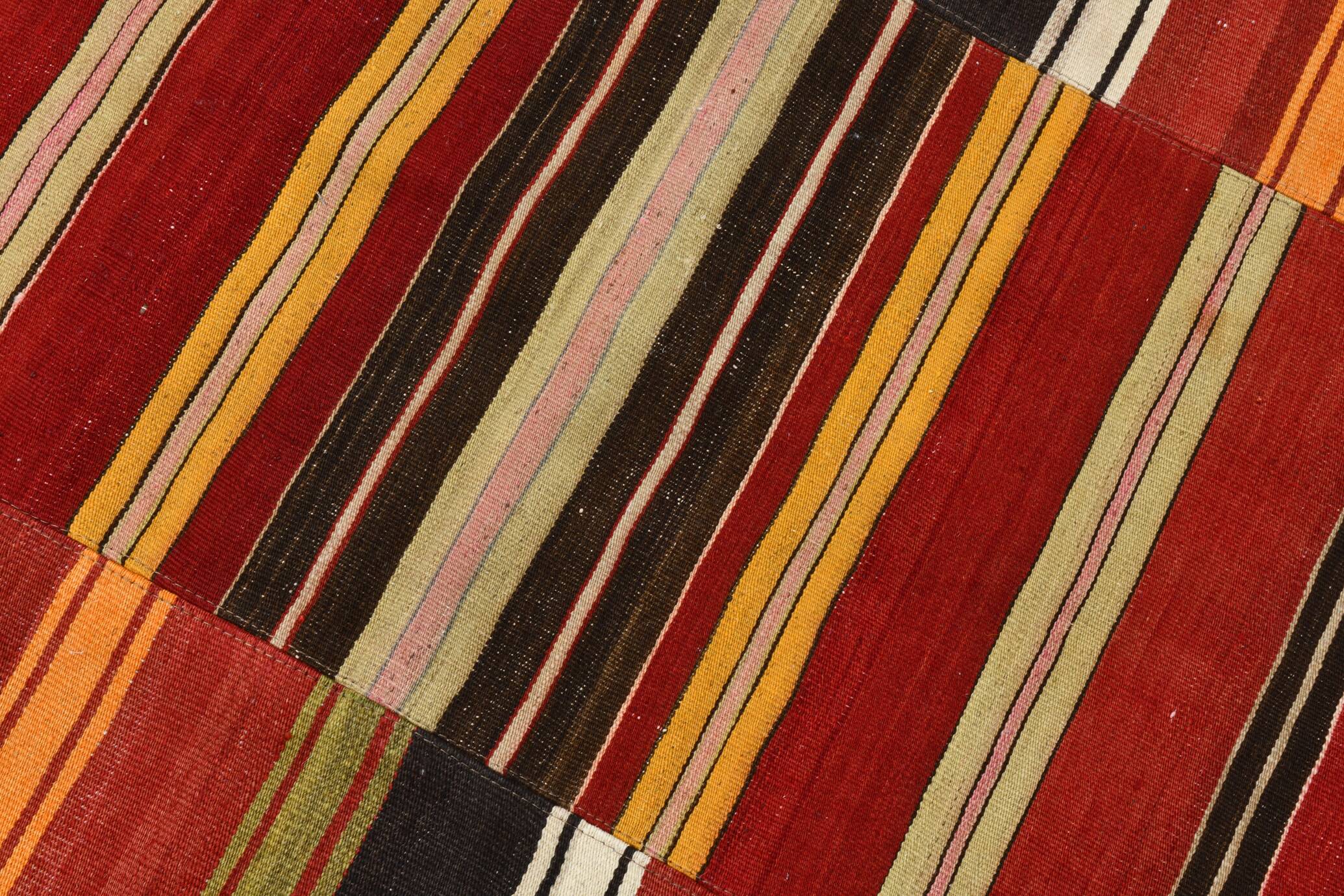 Red & Green Striped Pattern Turkish Kilim Rug, 270x383Cm