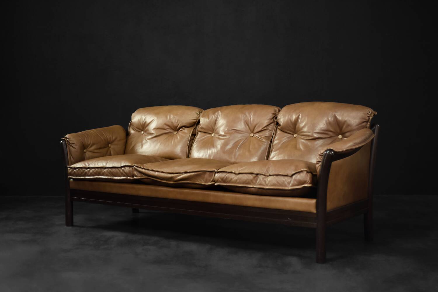 Vintage Mid-Century Danish Modern Cognac Leather 3-Seater Sofa, 1960s