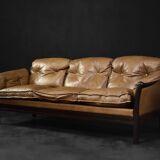 Vintage Mid-Century Danish Modern Cognac Leather 3-Seater Sofa, 1960s