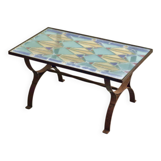 Table basse vintage en vitrail 1960