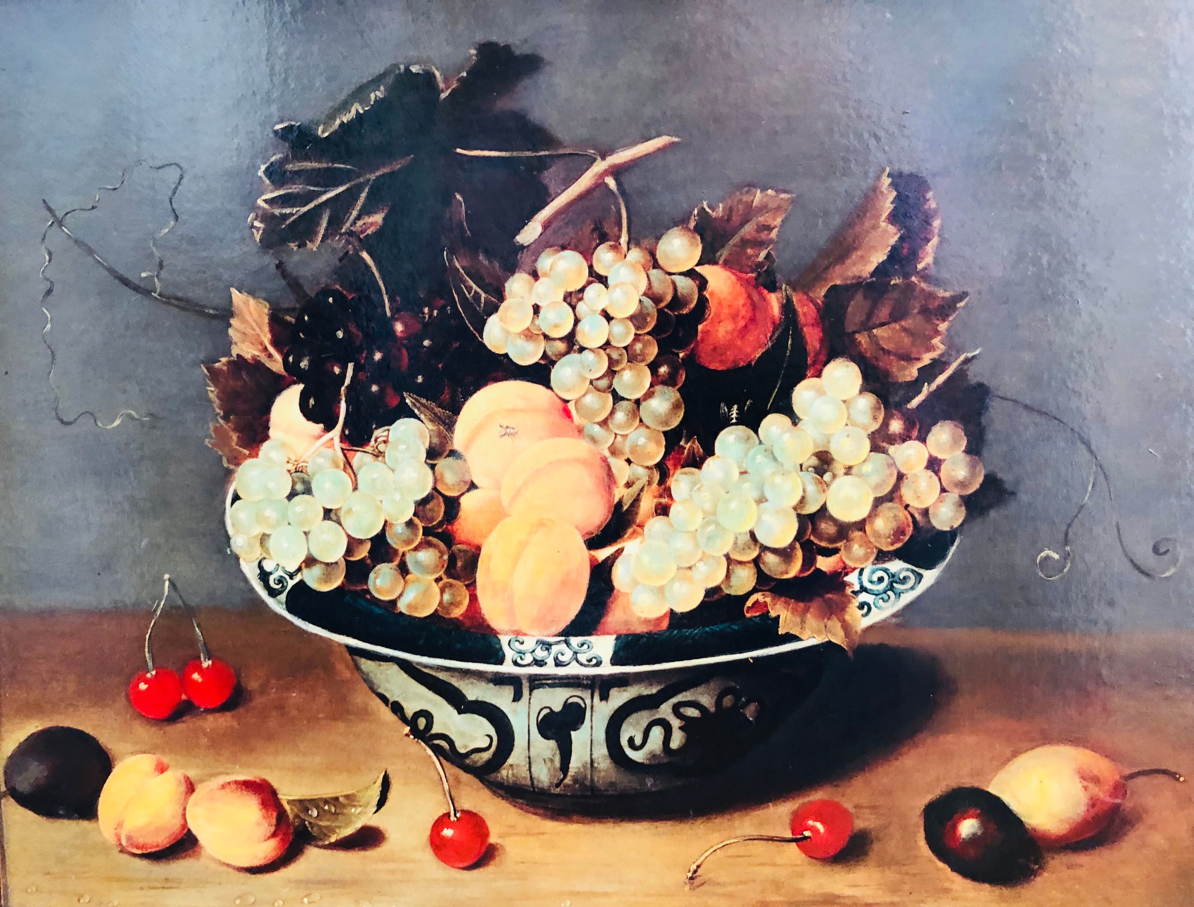 Painting: Oil on panel - still life with fruit