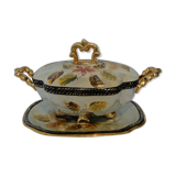 Soupière légumier avec plat anciens porcelaine barbotine H.Becquet quarqueron