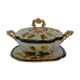 Vegetable soup tureen with old barbotine porcelain dish H.Becquet quarqueron