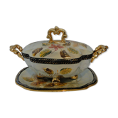 Soupière légumier avec plat anciens porcelaine barbotine H.Becquet quarqueron