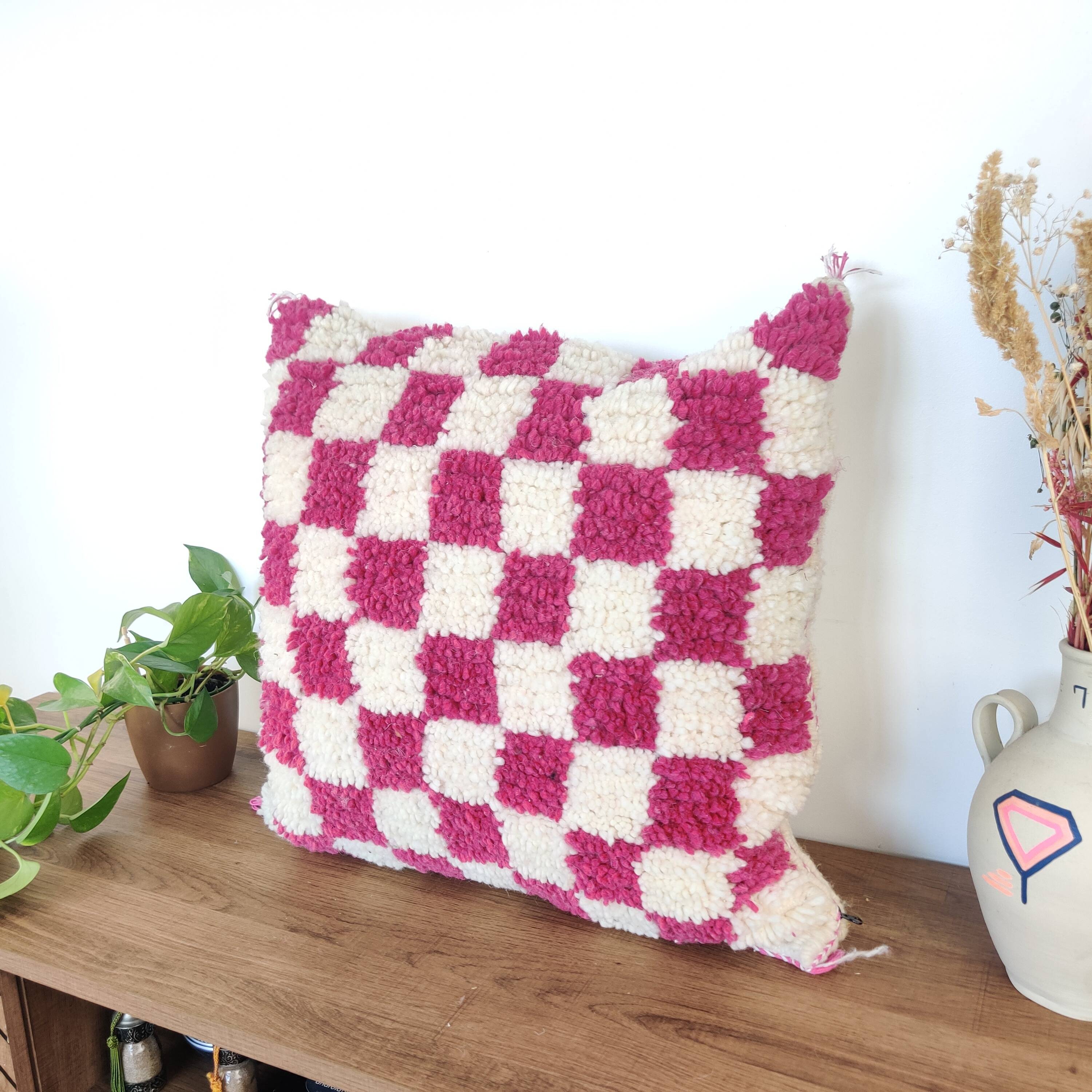 Berber magenta checkerboard cushion
