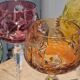 Set of 4 vintage coloured cut crystal wine glasses