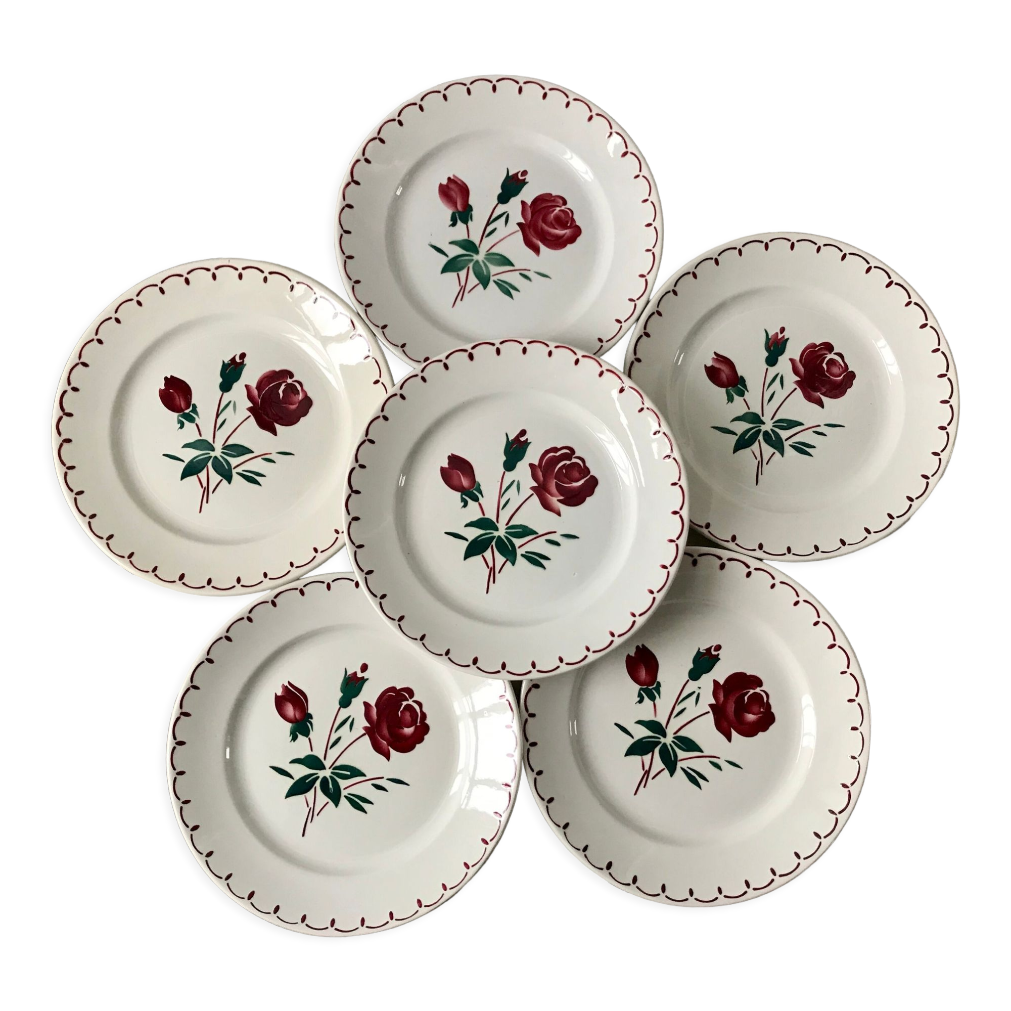 Set of 6 flat plates Badonviller model pinks 30s