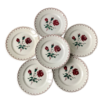 Lot de 6 assiettes plates Badonviller modèle roses années 30