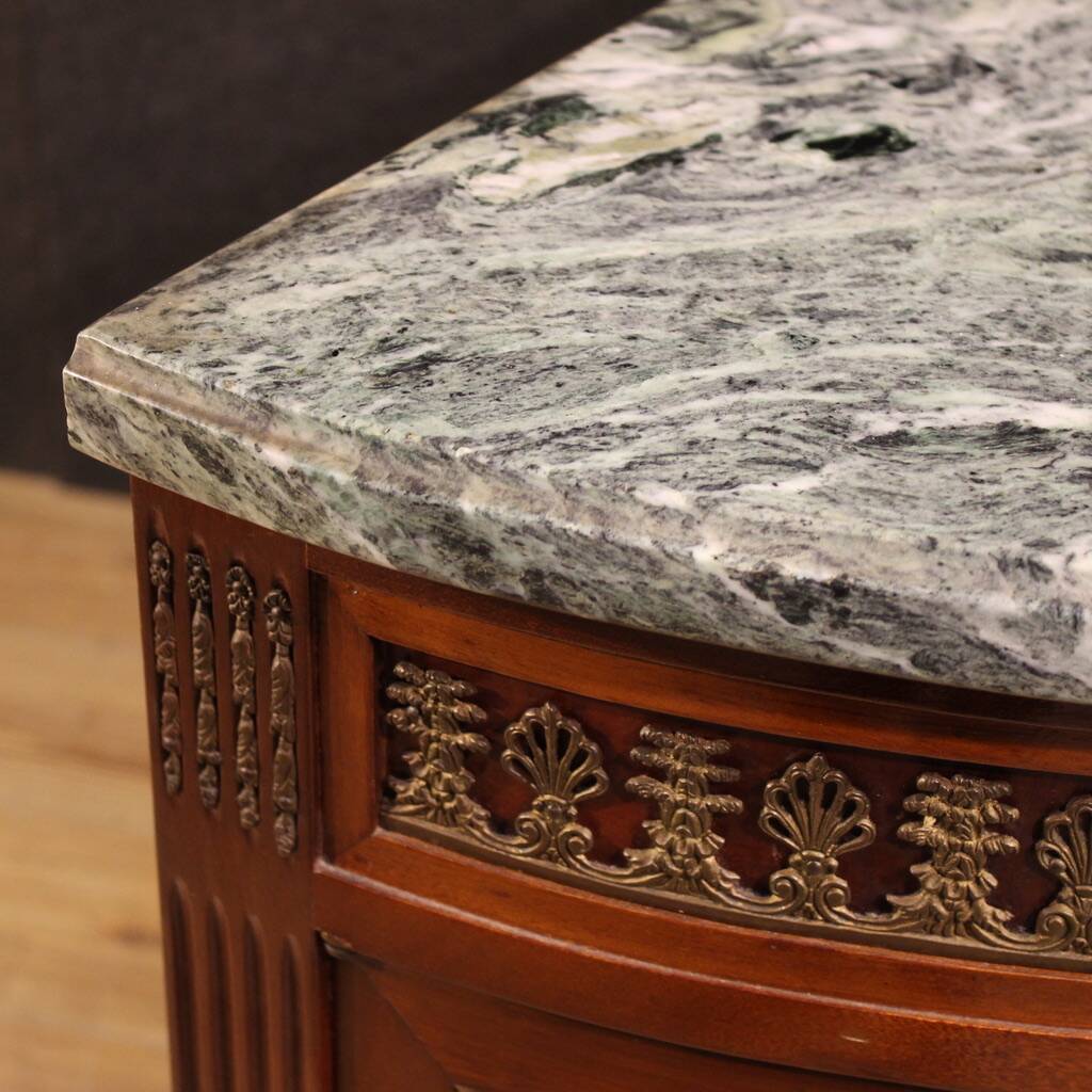 French Louis XVI style half-moon commode with marble top