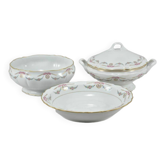 LOT LOUIS XVI style LIMOGES porcelain soup tureen, vegetable bowls