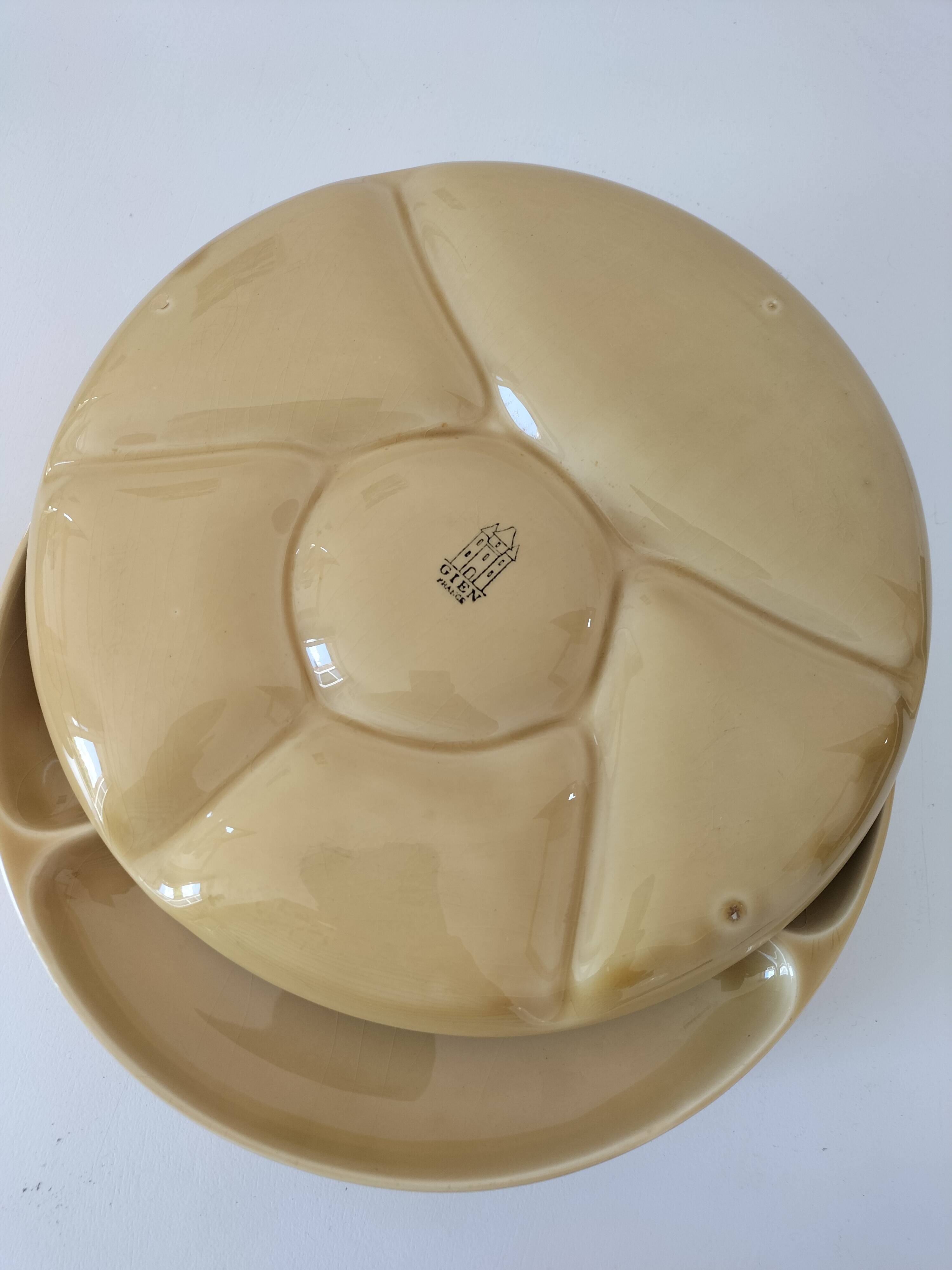 6 compartmentalized plates Gien France – butter yellow shade