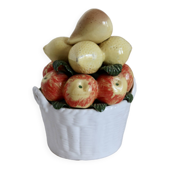 Vintage trompe-l'oeil polychrome earthenware fruit bowl