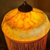 Antique bronze lamp with a marbled yellow glass paste shade, 52x21 cm. Inter a l
