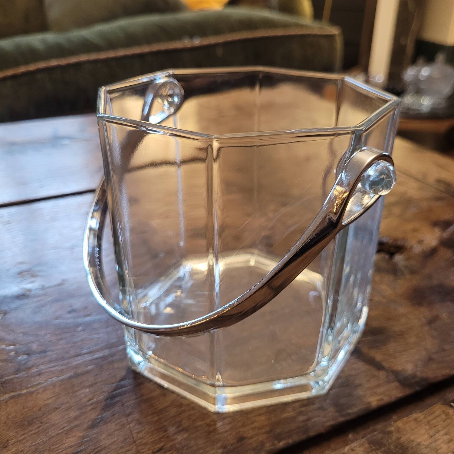 Seau champagne verre hexagonal anse métal 80's
