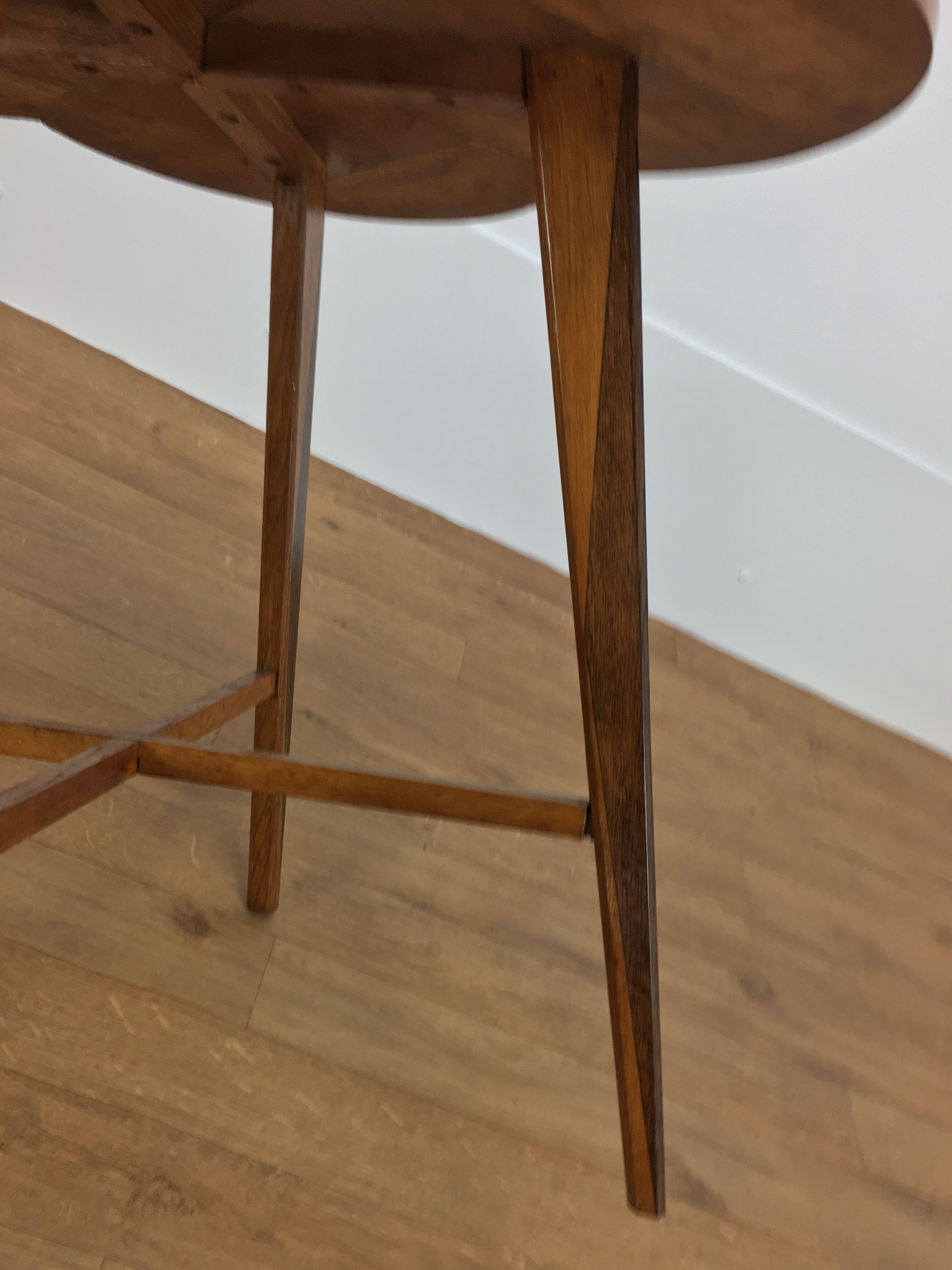Wooden clover side table, compass feet, 50s
