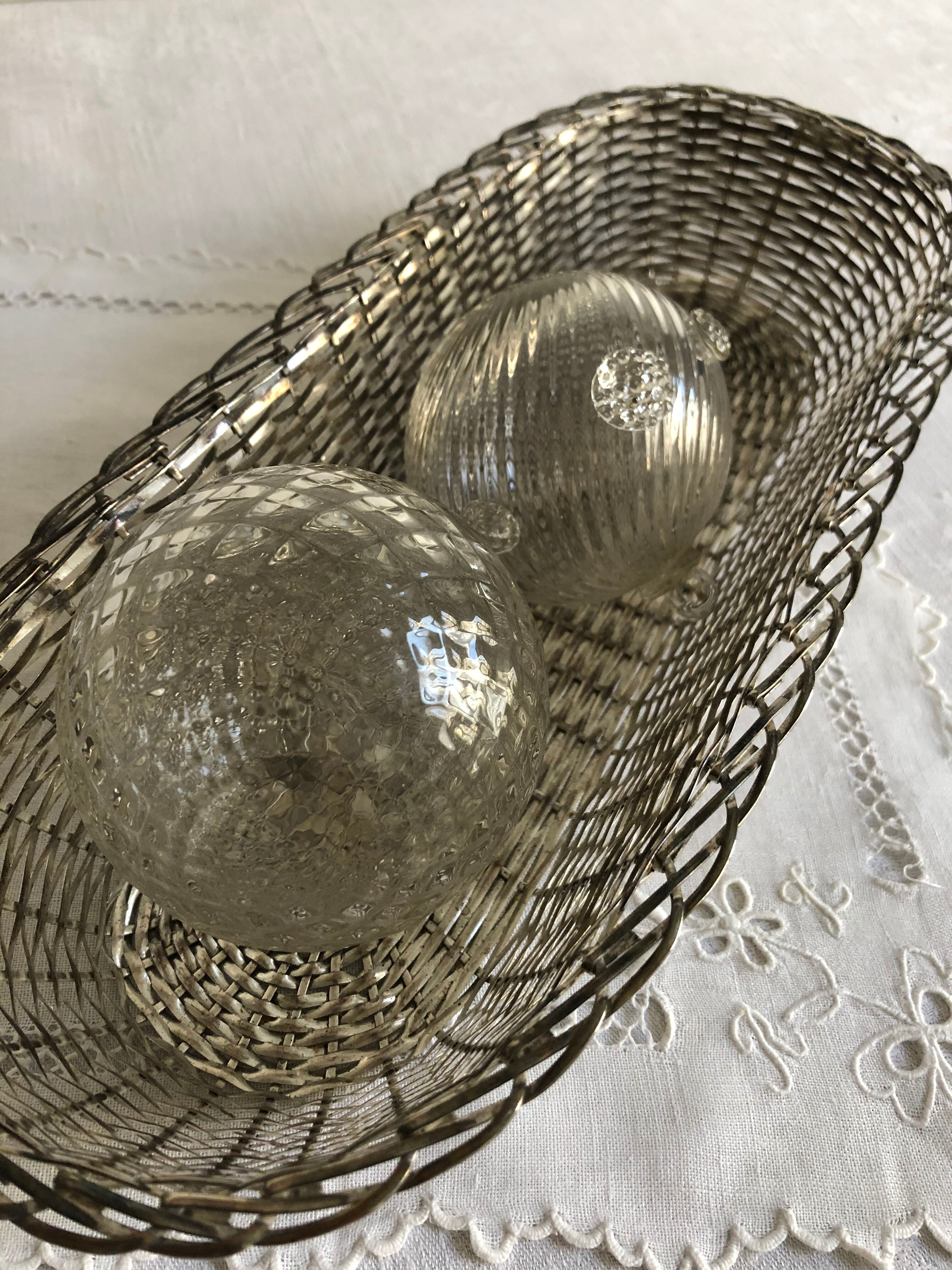 Braided silver metal bread basket