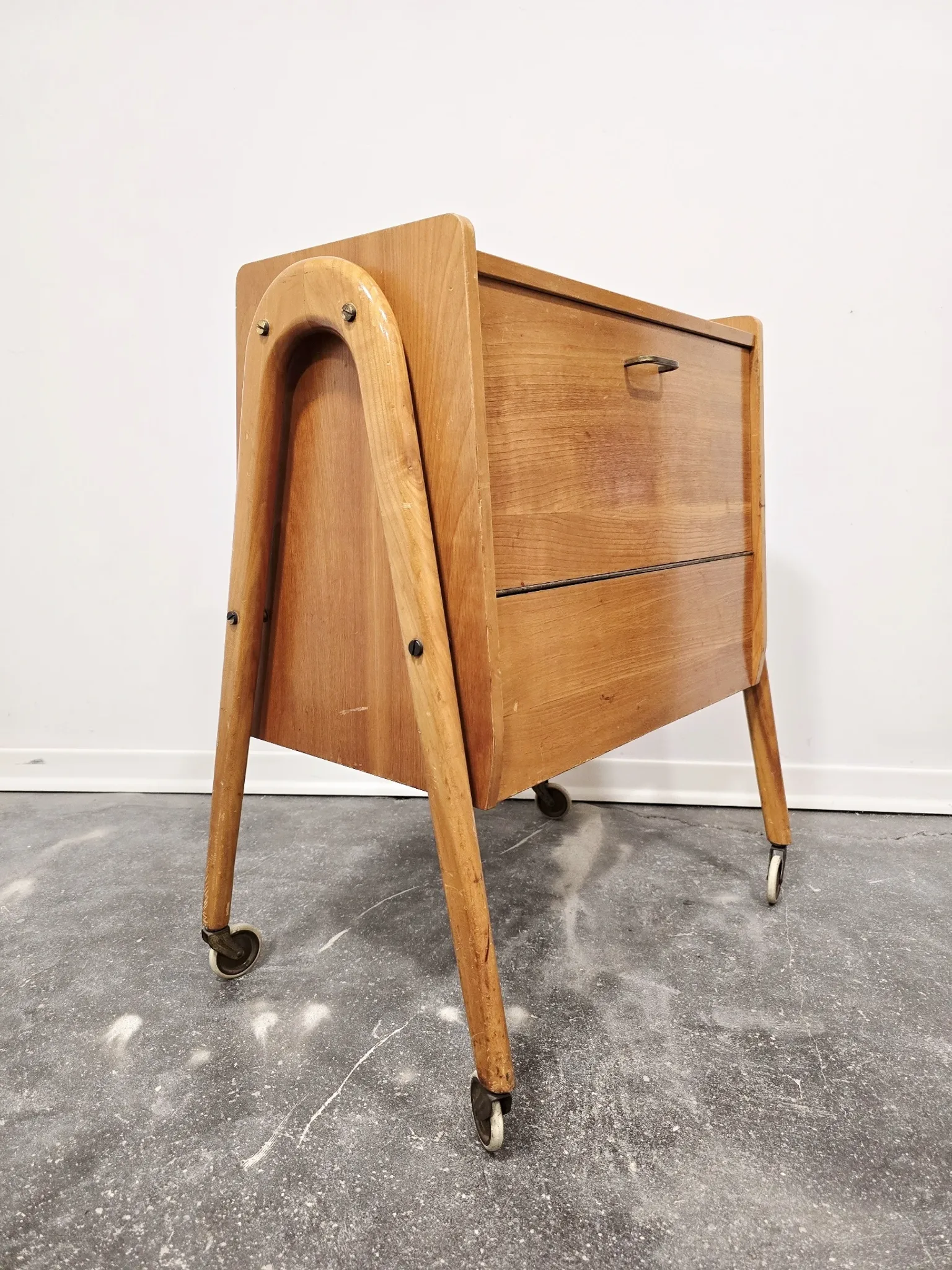 Rare 1970s Danish-Style Wooden Cabinet on Wheels | Vintage Nightstand,