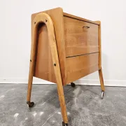 Rare 1970s Danish-Style Wooden Cabinet on Wheels | Vintage Nightstand,