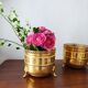 Pair of vintage brass planters with openwork gallery cache-pot.