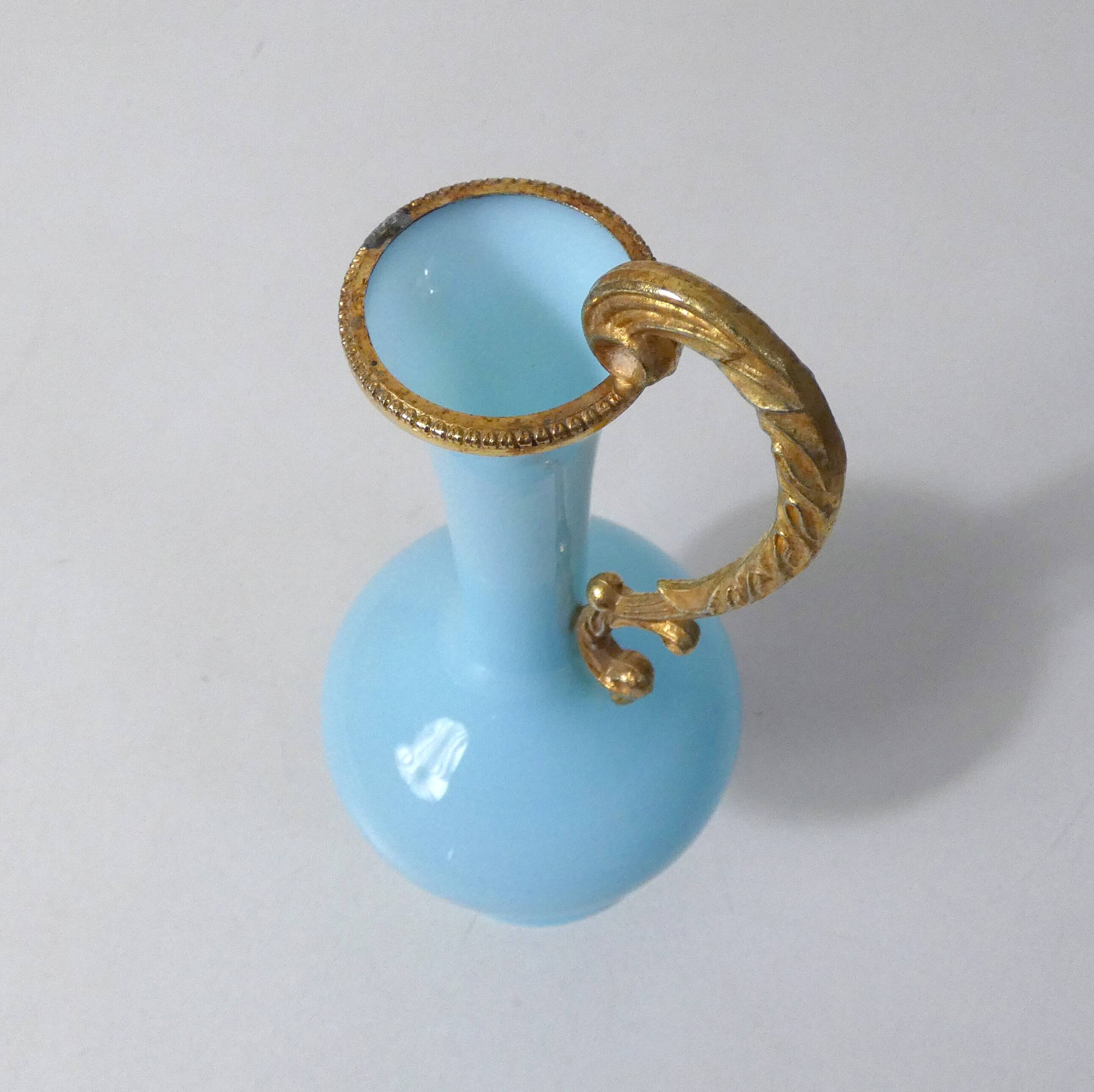 antique blue opaline and gilded brass vase Murano Italy