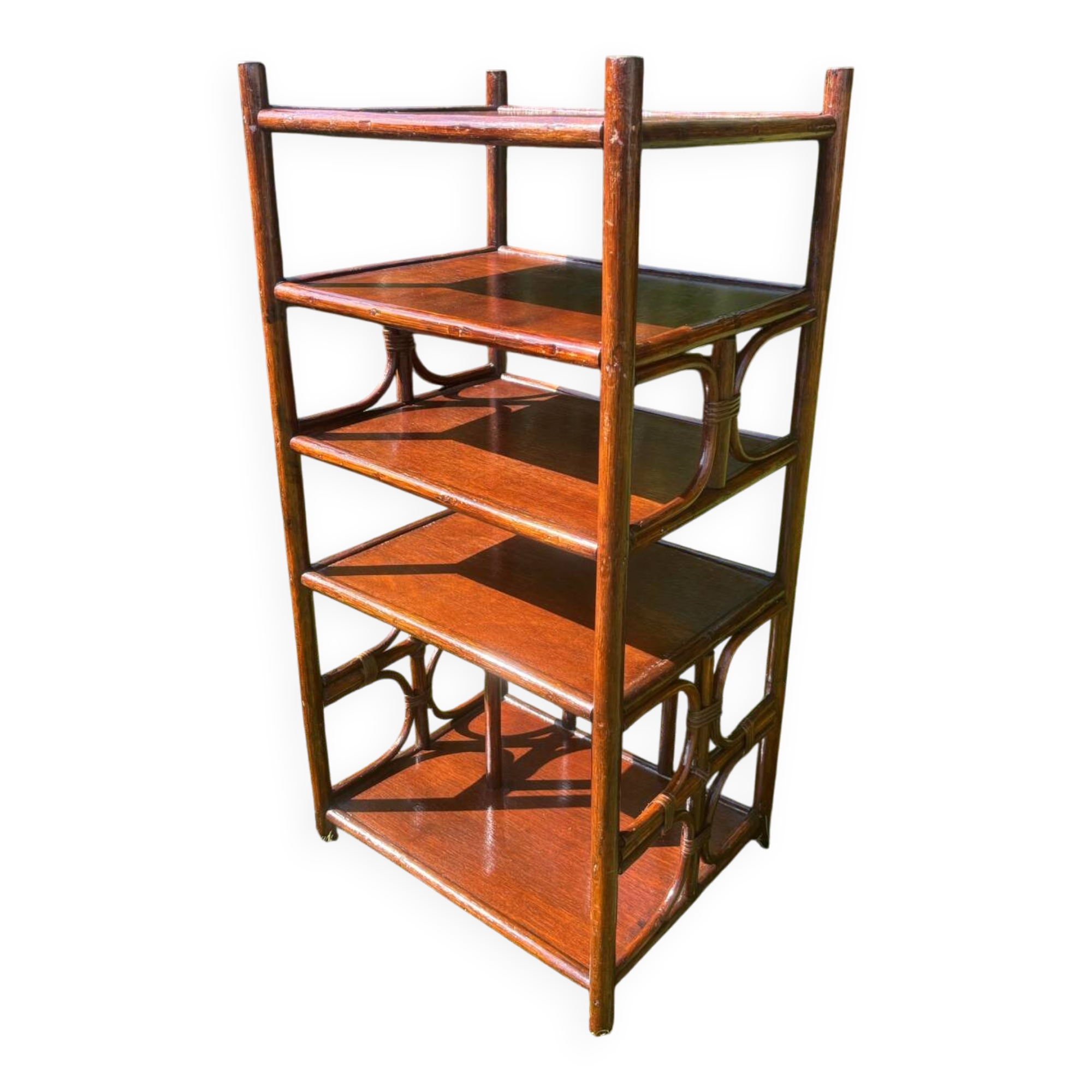 Étagère bibliothèque en rotin vintage