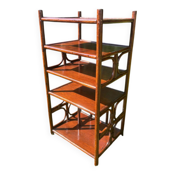 Étagère bibliothèque en rotin vintage