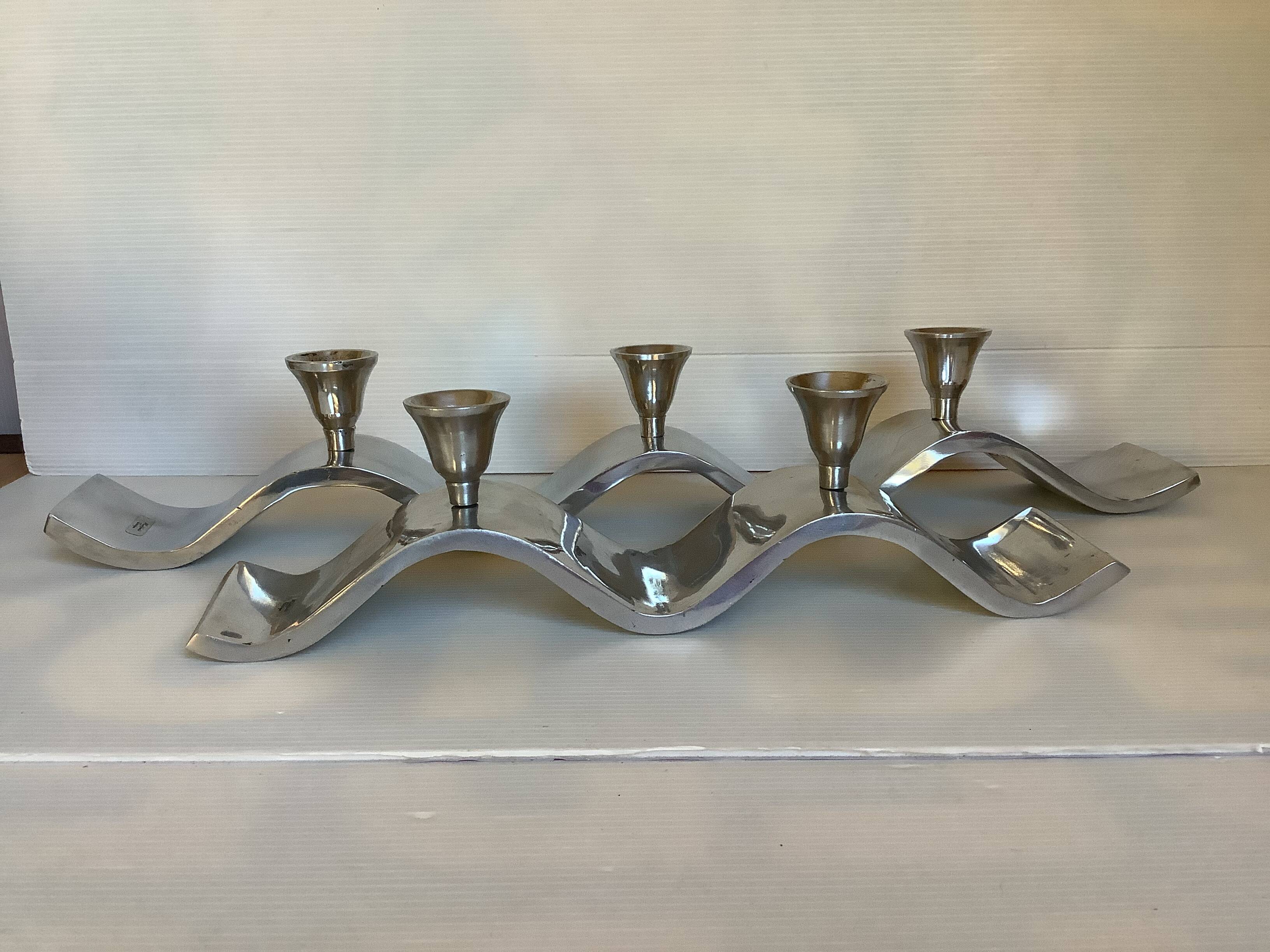 Pair of designer wave candlesticks