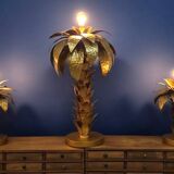 Hollywood Regency Palm Tree Lamp Trio – Hammered Gold Metal