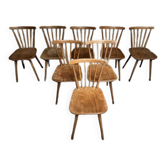 Set of 8 old vintage wooden bistro chairs series