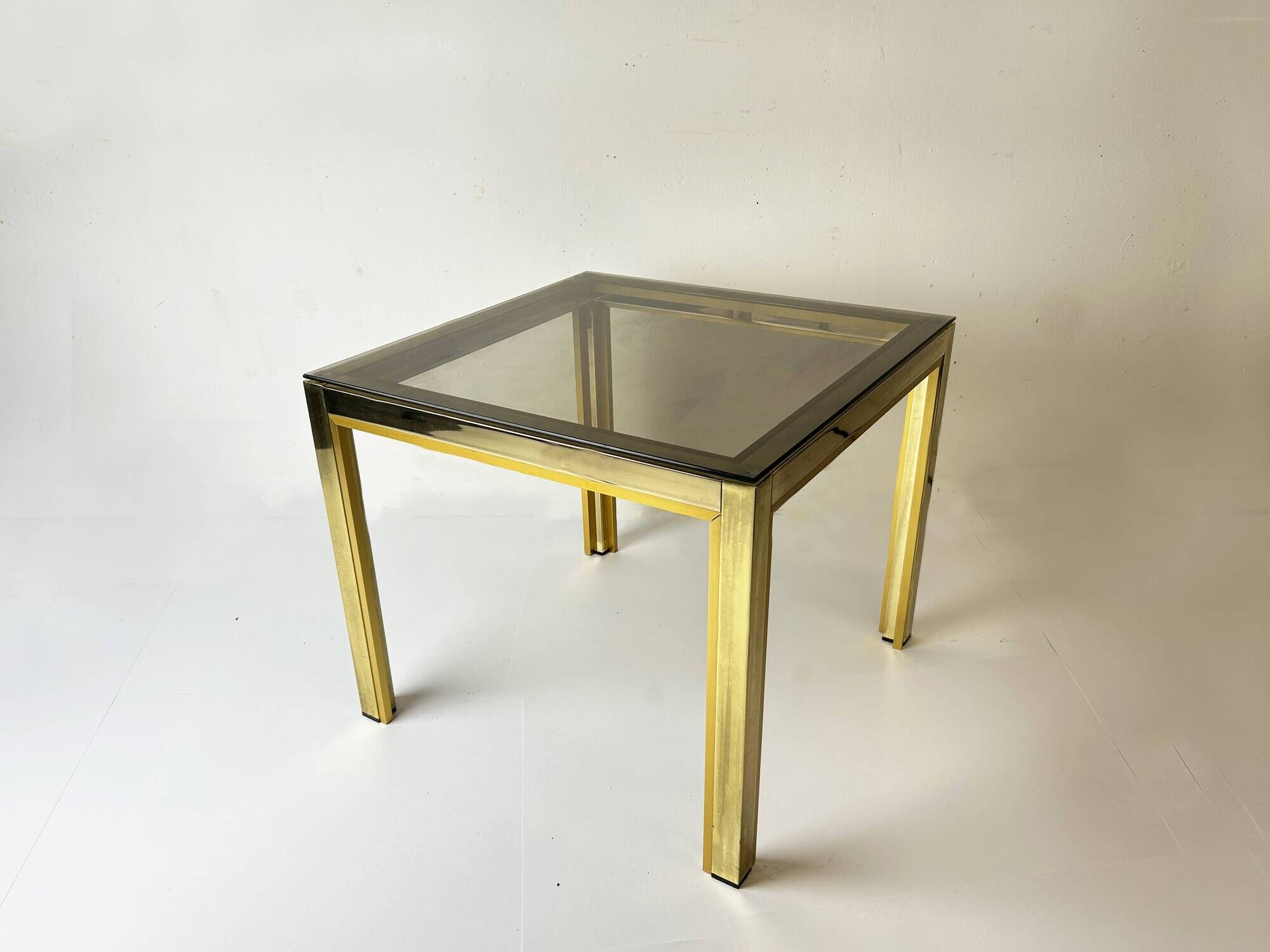 Vintage 1970s Brass Smoked Glass Side Table, Hollywood Regency, Renato Zevi