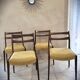 Set of 4 teak chairs with fabric seat in Scandinavian style.