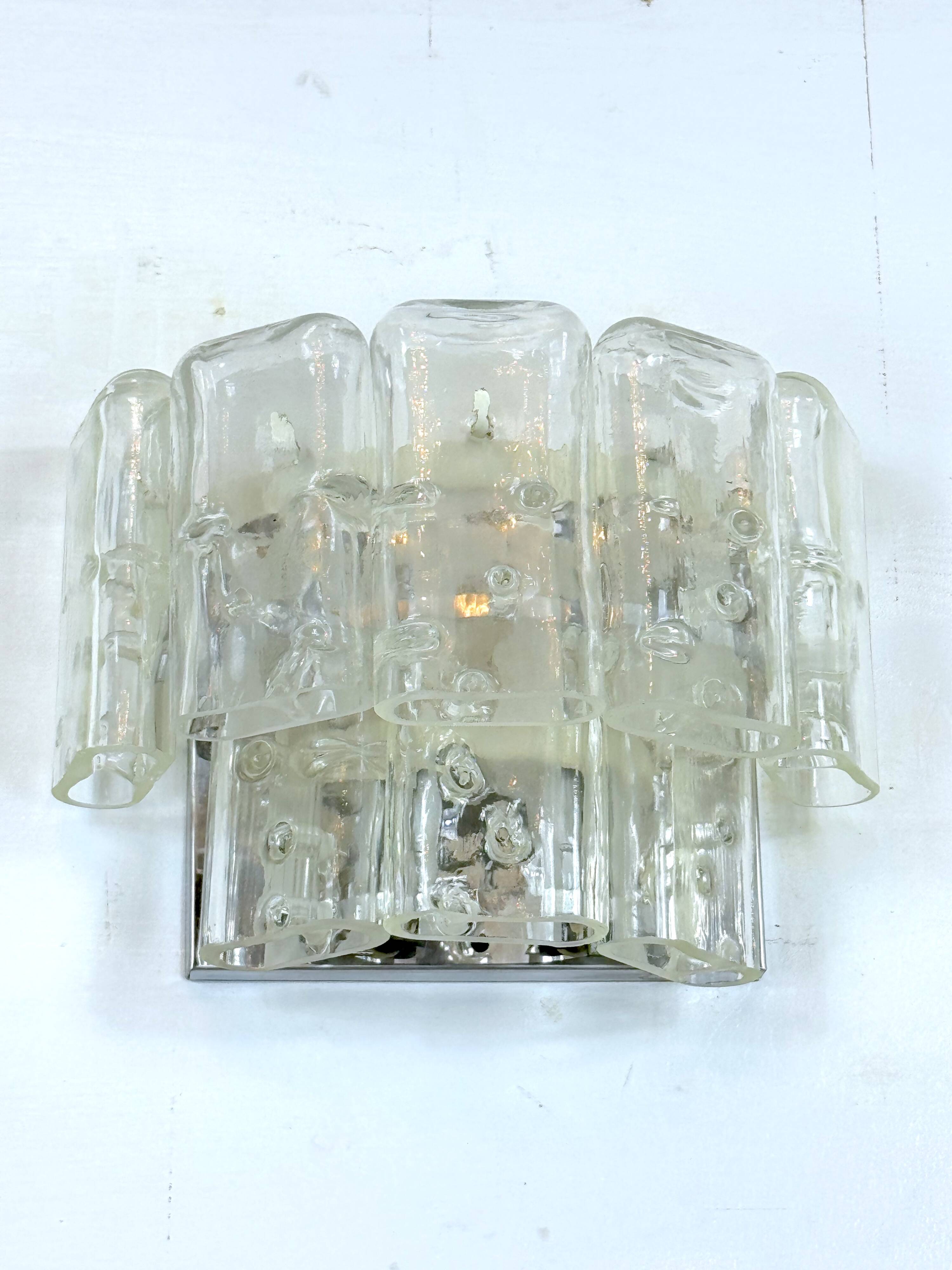 Vistosi manner, set of four clear murano glass elements sconces. Italy 1970s