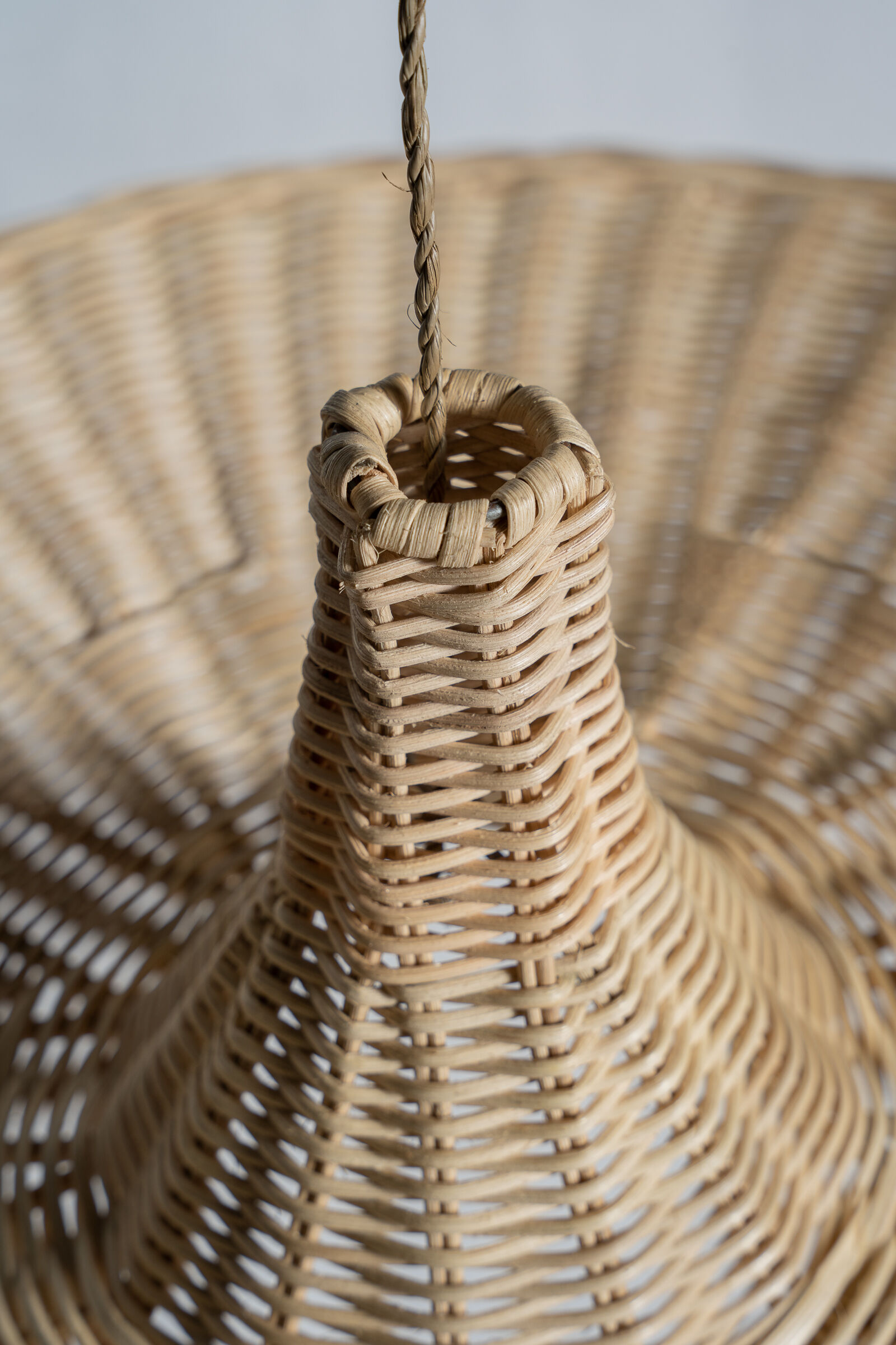 Large suspension, rattan luminaire in hat shape D:80cm