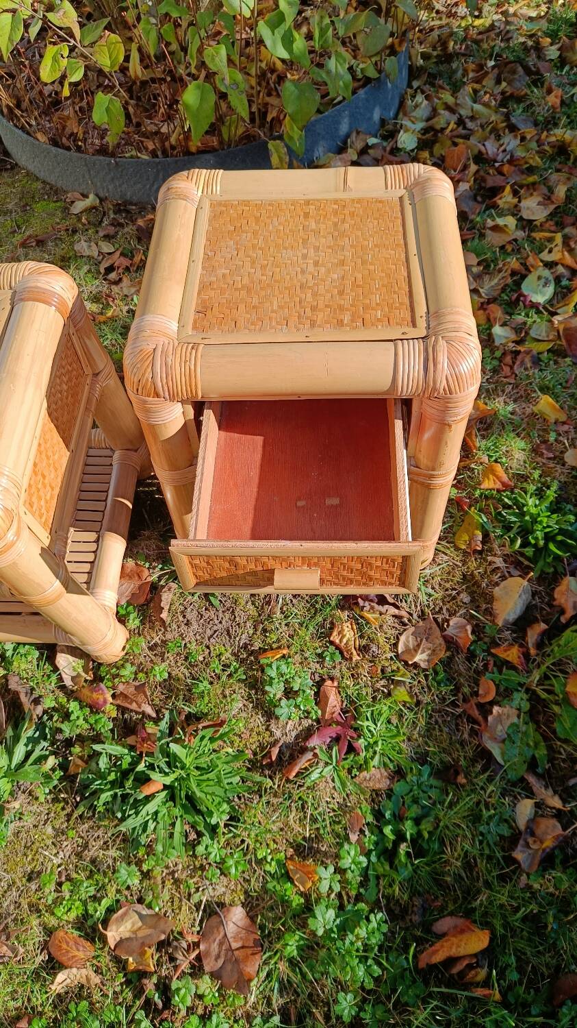 Vintage bamboo bedside tables