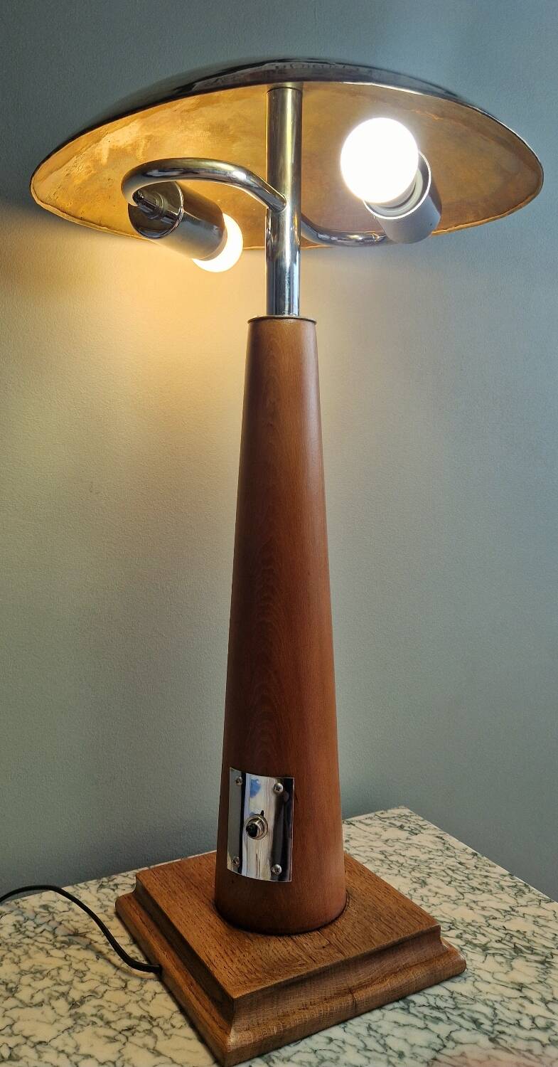 Large nautical lamp in wood and brass from the 80s