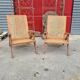Pair of compass foot armchairs in solid mahogany and cannage 50s