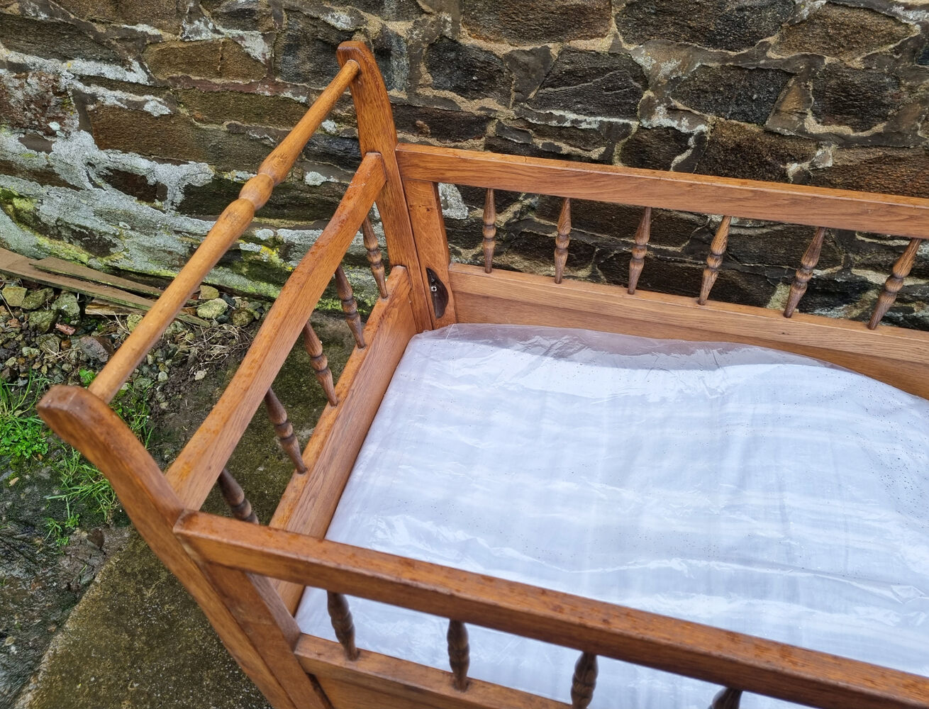 Wooden cot, vintage, 50s