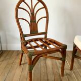 Set of 3 rattan / bamboo chairs with cushions years 1960-1970