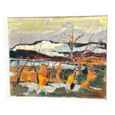 Huile sur panneau d'origine suédoise – « Rivage d'automne » par Harry Sahlin – Datée de 1973