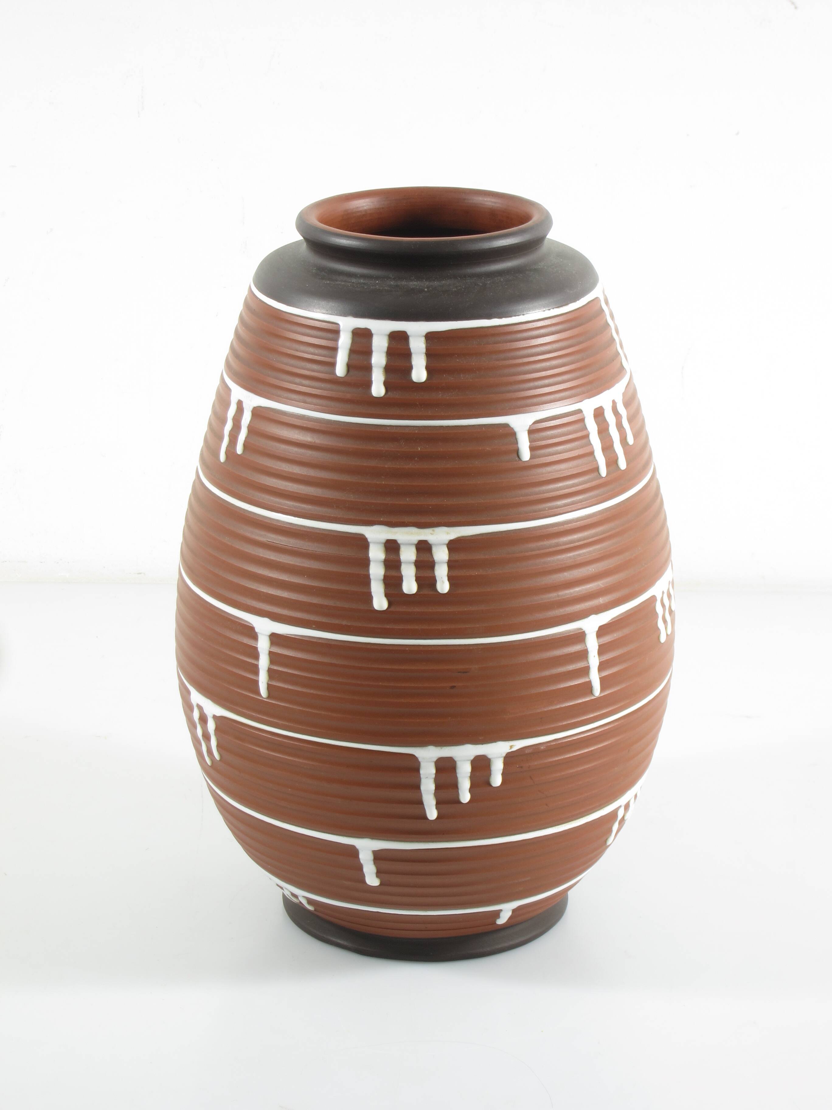 1950s Ceramic Vase with Brown & Black Drip Glaze