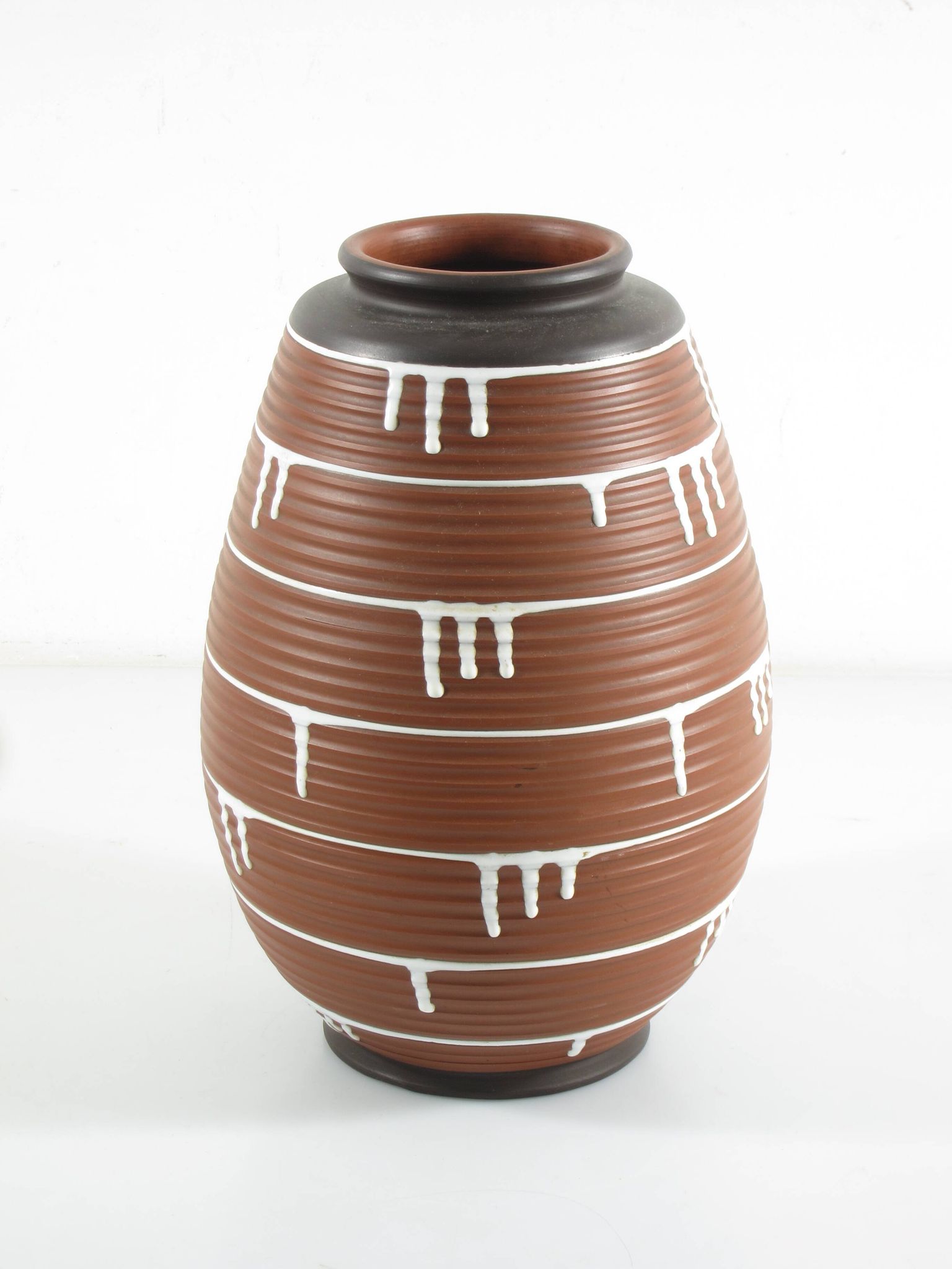 1950s Ceramic Vase with Brown & Black Drip Glaze