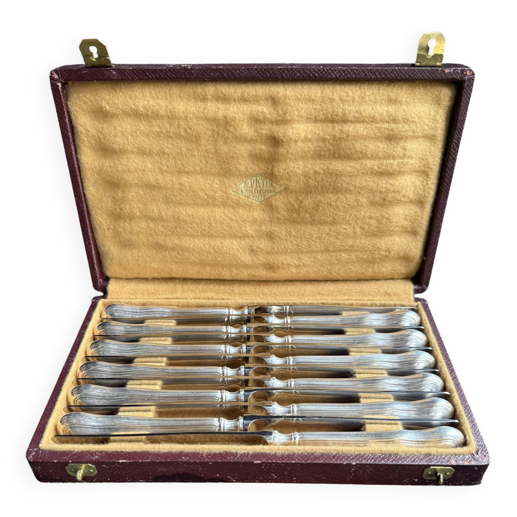 Box of 12 dessert knives – Silver-plated metal and stainless steel