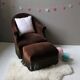 Fauteuil crapaud  & ottoman vintage velours brun profond