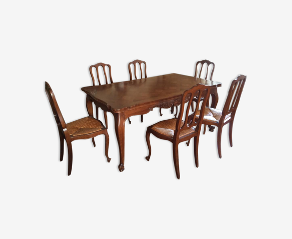 Table de salle à manger avec 6 chaises en noyer