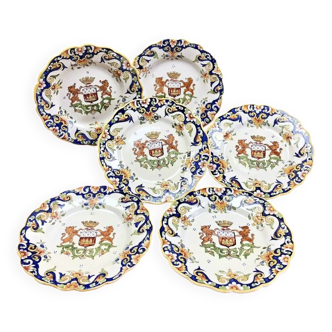 6 anciennes assiettes à dessert Desvres Fourmaintraux Rouen modèle Dinan