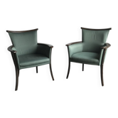 Paire de fauteuils mid-century en bois et tissu vert, années 1960, style vintage